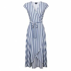 Madison NWT Blue and White Wrap Dress Belted Size Medium Nautical Beach Feminine